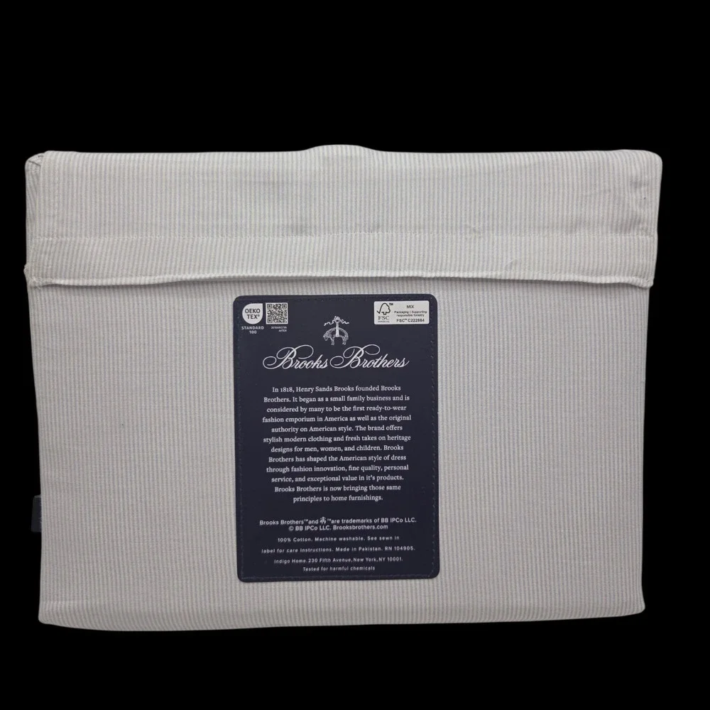 Brooks Brothers Striped Cotton Queen Sheet Set of 4pc White Blue‎